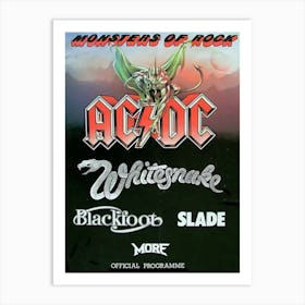 Monsters Of Rock Ac Dc Whitesnake Blackfoot Slade Decor Poster Art Print