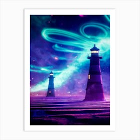 Lighthouses Jet Black Towering Over A Venusian Landscape Swirls Of Smoky Steam Billowing At Their Art Print