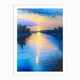 Sunrise Over River Waterscape Marble Acrylic Painting 1 Art Print