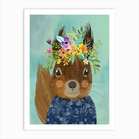 Squirrel With Flower Crown Art Print