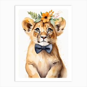 Baby Lion Sheep Flower Crown Bowties Woodland Animal Nursery Decor (13) Art Print