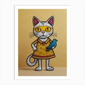 Cat With Bird Art Print