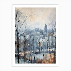 Winter City Park Painting Parc Des Buttes Chaumont Paris France 3 Art Print