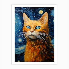 Orange Cat Portrait, Vincent Van Gogh Inspired Art Print