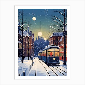 Winter Travel Night Illustration Belfast Northern Ireland 4 Art Print