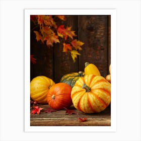 Autumn Gourds And Pumpkins Arranged For Thanksgiving Vibrant Hues Of Orange Yellow And Red Some (4) Art Print