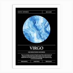 Blue Agate Crystal Gem, Virgo Zodiac Sign Art Print