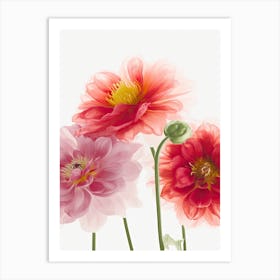 Dahlia Flowers Acrylic Painting In Pastel Colours 8 Art Print