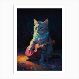 Cat Playing Ukulele Art Print