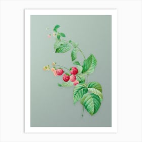 Vintage Red Berries Botanical Art on Mint Green Art Print
