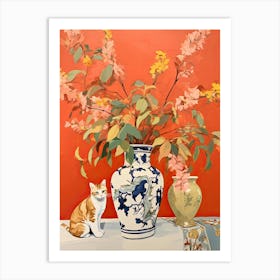 Snapdragon Flower Vase And A Cat, A Painting In The Style Of Matisse 3 Art Print