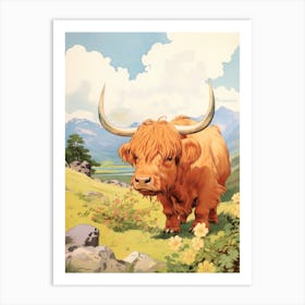 Curious Animated Highland Cow Art Print