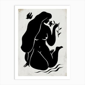 Black Beauty Girl Bath Toilette In Nature Art Print