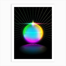 Neon Geometric Glyph in Candy Blue and Pink with Rainbow Sparkle on Black n.0401 Art Print