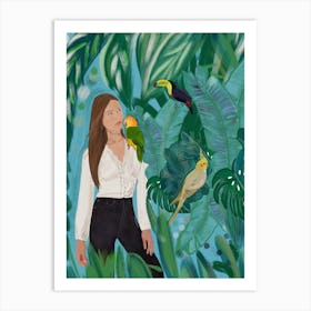 Birds Girl Forest Art Print