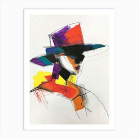 Colorful Woman Wearing Hat, Fashion Portrait Bold Strokes Art Print