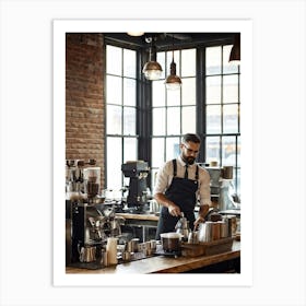 Barista In A Steam Filled Industrial Style Eatery Clad In A Hipster Uniform Meticulously Grinds Co (2) Art Print