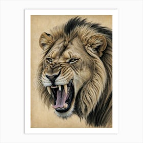 Lion Roaring Art Print