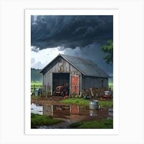 Barn In The Rain Art Print