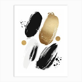 Black And Gold Brush Strokes 7 Art Print