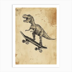 Vintage Tyrannosaurus Dinosaur On A Skateboard 1 Art Print