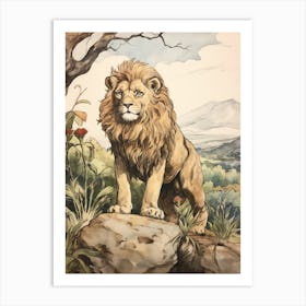 Storybook Animal Watercolour Lion 3 Art Print