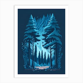 A Fantasy Forest At Night In Blue Theme 57 Art Print