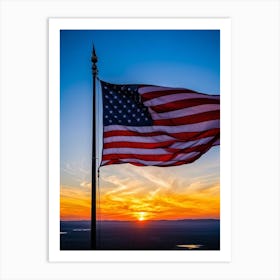 American Flag Rippling In The Wind At Sunrise Red And Blue Stripes Forming A Vivid Pattern Symboliz (5) Art Print