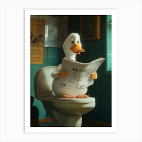 Duck On The Toilet Bathroom, Duck Lover Gift Funny Bathroom Art Print