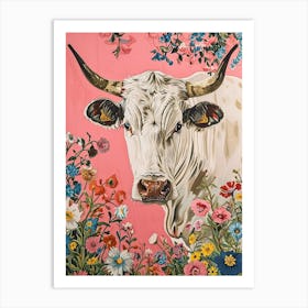 Floral Animal Painting Cow 2 Art Print