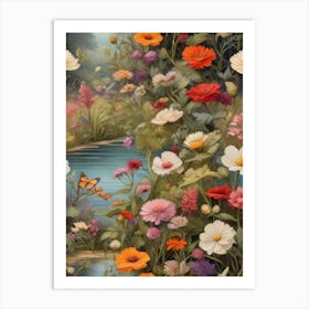 Flowers By The Pond Art Print