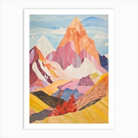 K2 Pakistan Colourful Mountain Illustration Art Print