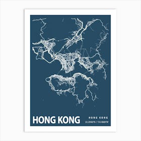 Hong Kong Blueprint City Map 1 Art Print
