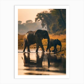 Two Elephants In The Water Art Print