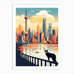Shanghai, China Skyline With A Cat 2 Art Print