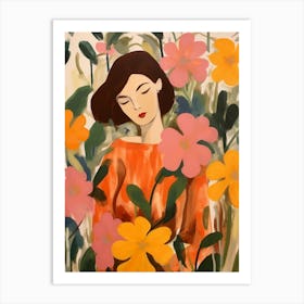 Woman With Autumnal Flowers Impatiens 3 Art Print