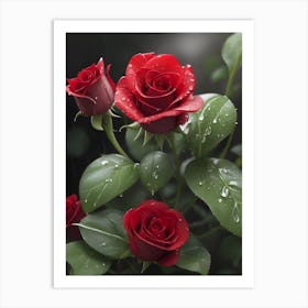 Red Roses At Rainy With Water Droplets Vertical Composition 34 Art Print