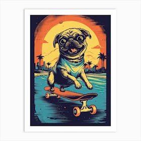Pug Dog Skateboarding Illustration 4 Art Print