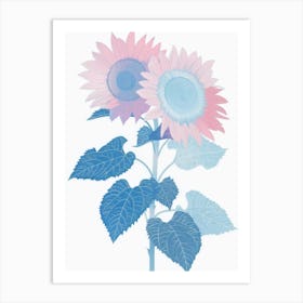 Blue And Pink Sunflowers 2 Art Print