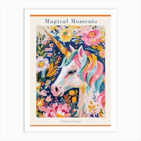 Floral Fauvism Style Unicorn Portrait 4 Poster Art Print