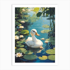 Duck In Pond Print Art Print