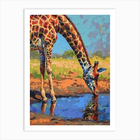 Giraffe Drinking From The Water 3 Art Print