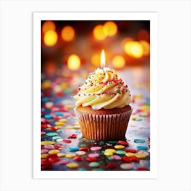 Cupcake Ablaze With Color Icing Swirling In A Kaleidoscope Pattern Single Candle Aglow Emulating A (6) Art Print