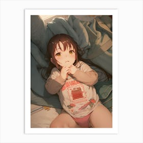 Cute Anime Girl Laying In Bed Poster