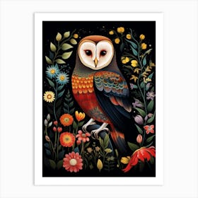 Folk Bird Illustration Barn Owl 2 Art Print
