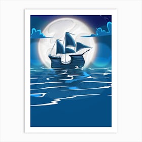 Ship In The Moonlight Art Print