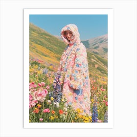 "Nature's Beauty: Woman in Flower Scrap Coat" Art Print