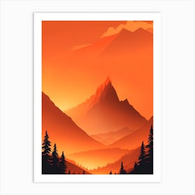 Misty Mountains Vertical Composition In Orange Tone 354 Art Print