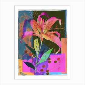 Gloriosa Lily 3 Neon Flower Collage Art Print