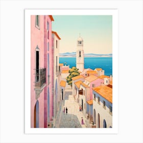 Zadar Croatia 2 Vintage Pink Travel Illustration Art Print